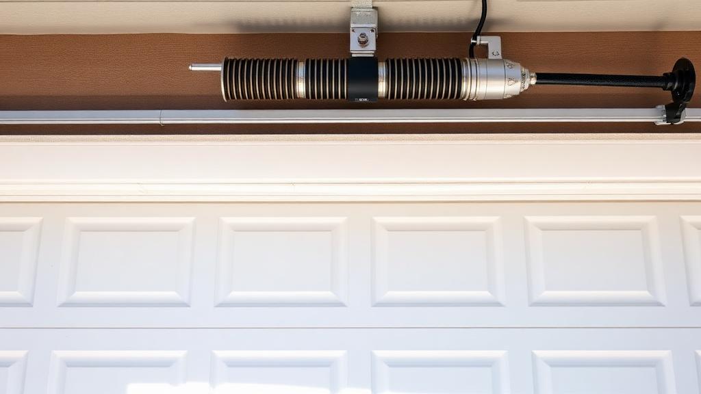 Garage door torsion spring above a residential garage door — spring repair and replacement in Clover, SC